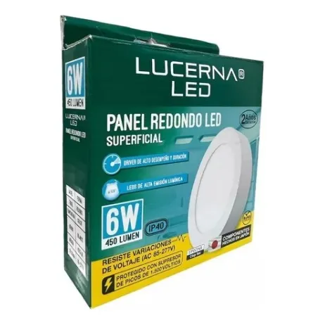 Lampara Led Panel Redondo Superficial6500k 6w Lucerna Driver