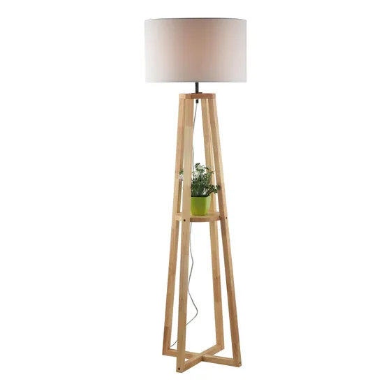 Lampara De Pie Pantalla Y Madera Nórdica Divina Chiaro