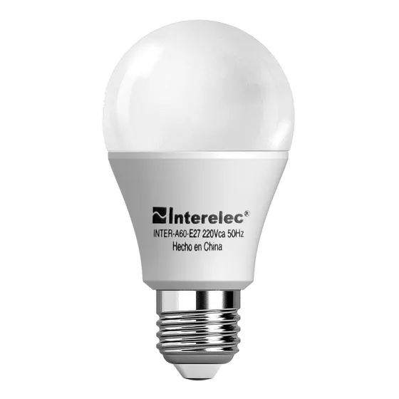 Foco Lámpara Led Interelec 15w = 125w Bulbo A60 Luz Cálida Amarilla Reemplazo Halógena Bajo Consumo Rosca E27