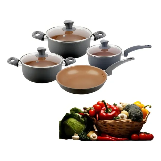 Juego Bateria De Cocina Cuori 7 Piezas Bronzi Antiadherente Color Negro