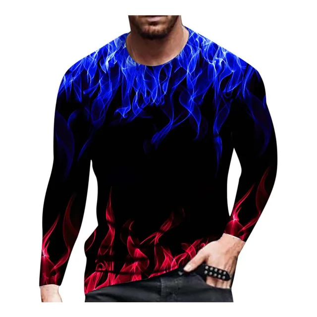 Camiseta Para Hombre Camisa Moda Otoño Manga Larga Cuello 3d