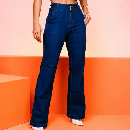 Calça Jeans Feminina Pantalona Wide Leg Até Plus Size Lycra