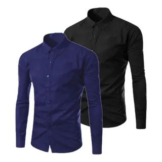 Kit 2 Camisa Social Masculina Slim Atacado Manga Longa Kit 2 Camisa Social Masculina Slim Atacado Manga Longa