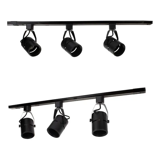 Trilho Eletrificado Preto 1m + 3 Spots Para Lampada Par20 127/220V