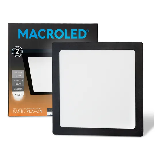 Panel Led Plafon Cuadrado 24w=180 2160l Marco Negro Macroled