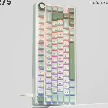 Teclado Mecánico RK Royal Kludge R75 Skycyan Español, QWERTY con Switch Silver Pro, Retroiluminación RGB y Perilla de Volumen