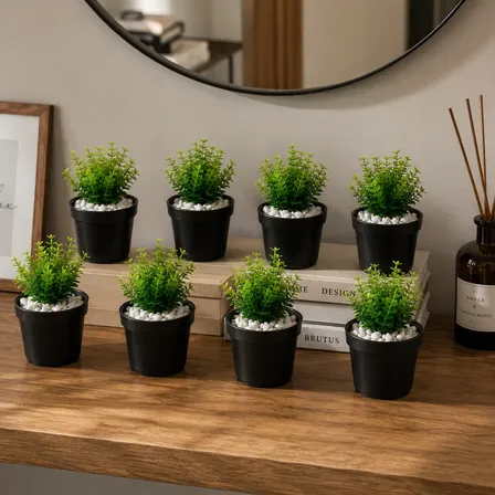 10 Vasinhos Decoração C/ Planta Artificial Sala Escritório Preto