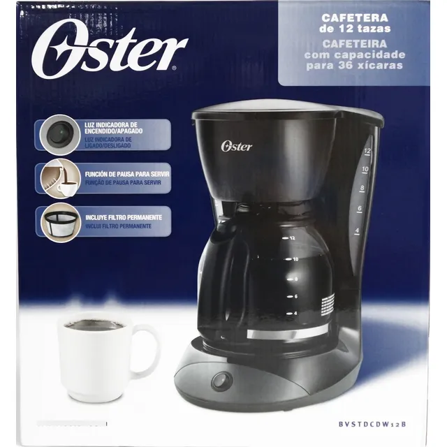 Cafetera Oster De 12 Tazas Negra Con Filtro Permanente
