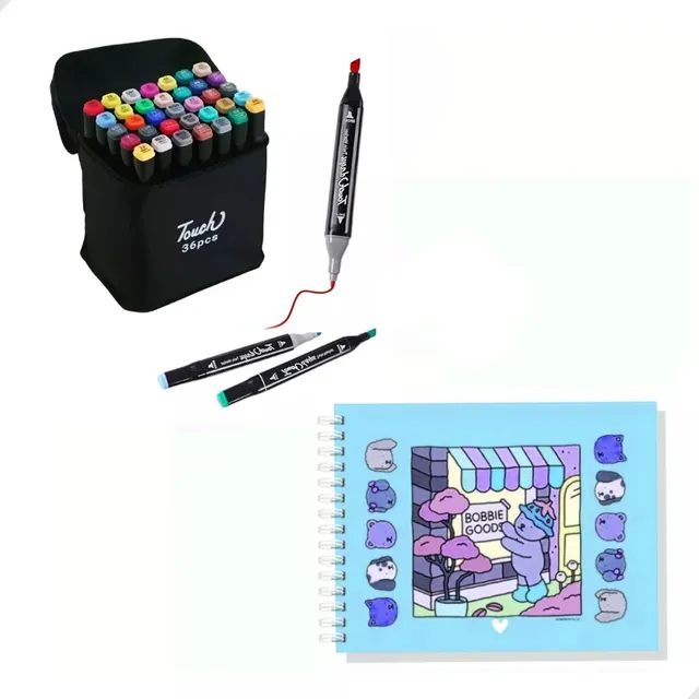 Kit Livro Bobbie Goods Capa Dura Cor Azul + 36 Canetinhas