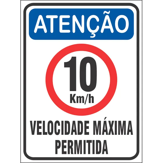 Placa Velocidade Máxima 10km/h Condomínio 40x30cm Ps 1mm