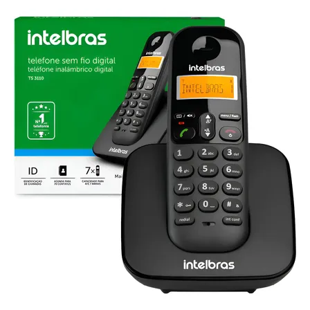 Telefone Sem Fio Intelbras Ts 3110 Identifica Chamada Nfe Visor Luminoso / Preto 127/220v
