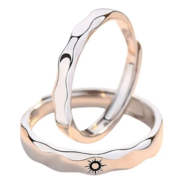Anillos Ajustables Ondulados De Luna Y Estrella Para Parejas