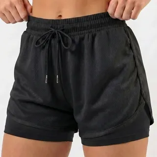 Voker Short Duplo Compreensão Fitness Academia Bermuda Feminina Preto Liso GgPor