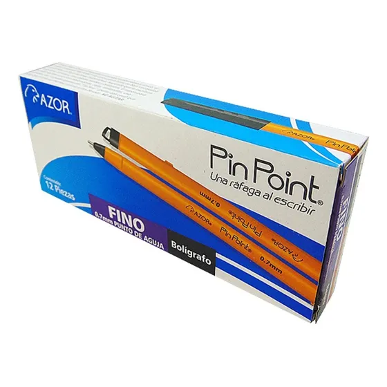 12pz Bolígrafos Plumas Pin Point Fino Punta Aguja 0.7mm Azor Tinta Negro Exterior Transparente