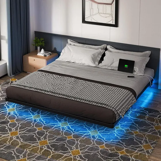 Base De Cama Flotante King Size Olevs Con Luces Led