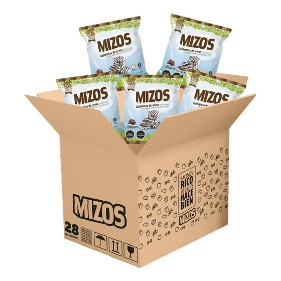 28 Snacks Integral Galletas De Arroz Mizos Chocolate Vegan