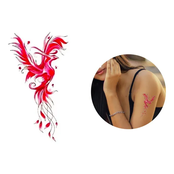 Tatuagem Temporária Delicada Cartela Phoenix Do Fogo