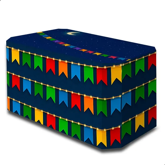 Capa De Mesa Junina Azul Bandeirinhas Helanca Estampada