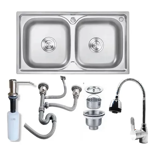 Pileta Doble Acero Inox,sifon,monocomando+dispensador Deco