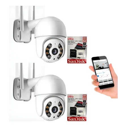 Kit 2 Câmeras Icsee Externa Ip Prova D'água Cartão Sd 64gb Branco