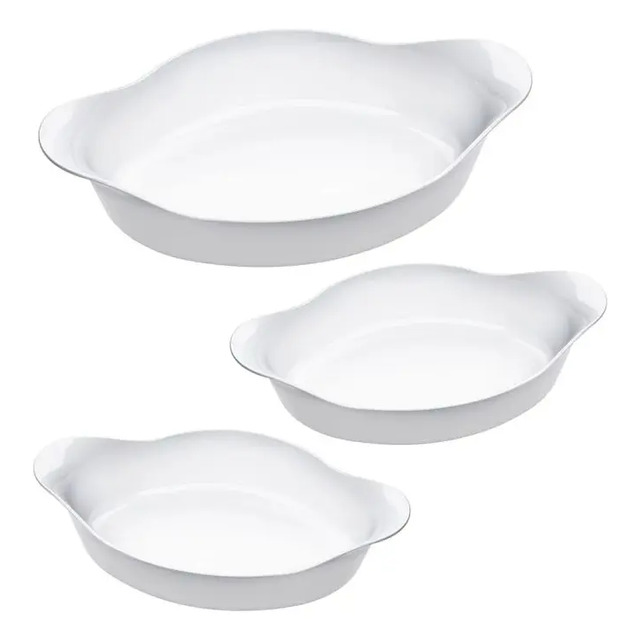 Conjunto De Assadeiras Opaline 3 Peças Oval Branco Marinex Branco
