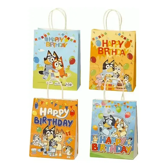 12 Bolsas Kraft Bluey Cotillón Cumpleaños