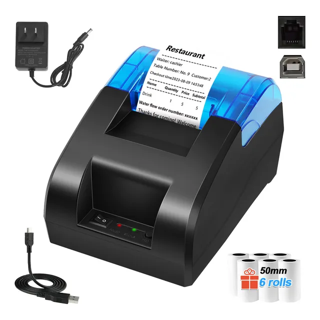 Impresora térmica Ticket Recibos De 58 mm Con USB + 6 Rollos