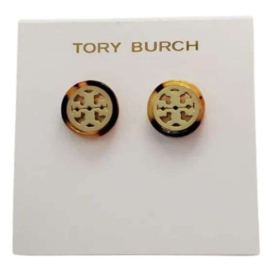 Aretes Tory Burch Redondos Doble Tono Dorado Y Carey