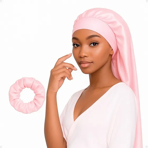 Turbante Gorra  Satén Para Cabello Largo + Scrunchie Otec