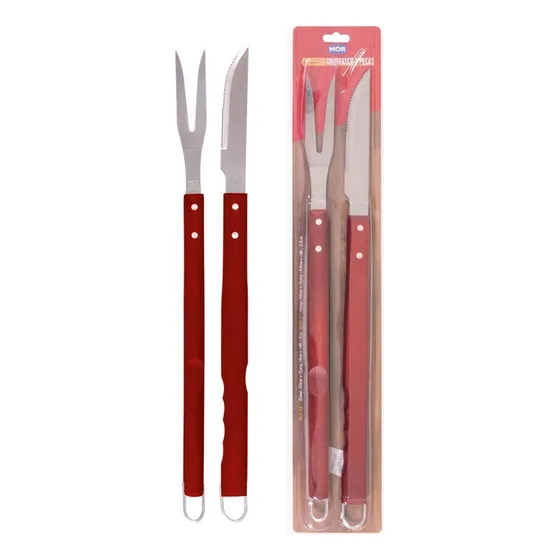 Set Utensilios Asador Parrilla Mor 2 Piezas Cabo Largo
