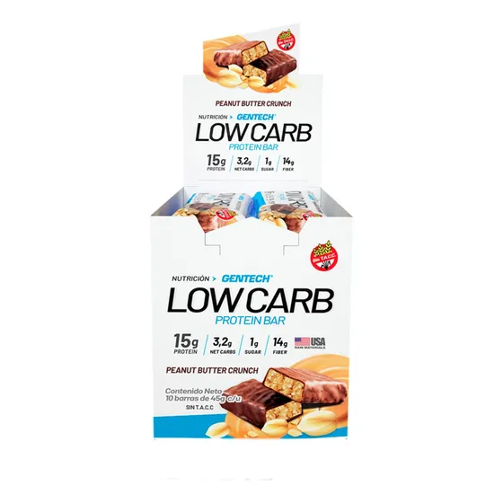 Barras De Proteina Low Carb Gentech Caja X10 Unidades Sabor Peanut Butter Crunch