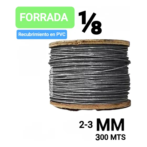 Guaya De Acero Galvanizado Forrada 1/8 Rollo 300 Mts 2-3 Mm