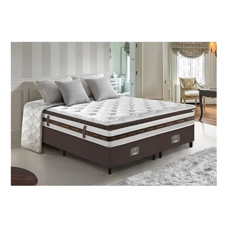 Cama Box Queen Colchão + Box 158x198 Molas Ensacadas Cama Inbox Relax Pillow Café