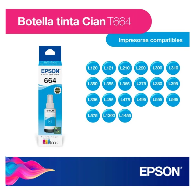 Botella De Tinta Epson Ecofit Color Cian T664