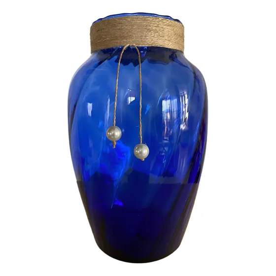 Florero Jarron De Vidrio Azul Decorativo