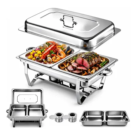 Rechaud Retangular 11 Lts Aço Inox 2 Cubas 1/2 Banho Maria 127v