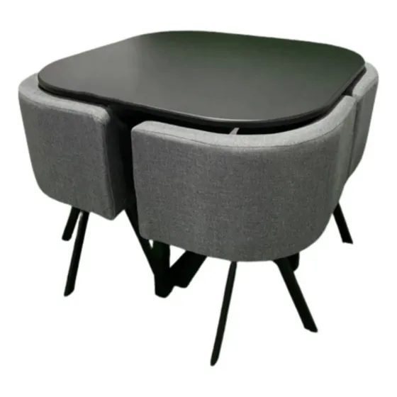 Juego De Comedor 4 Puestos Tela/ Metal 90x90 Negro/gris. 