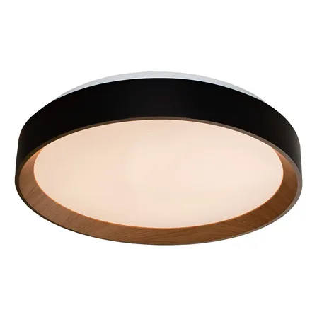 Luminária de Teto LED Arbos Blumenau 24W Redonda com Memória Preta e Detalhe Madeira