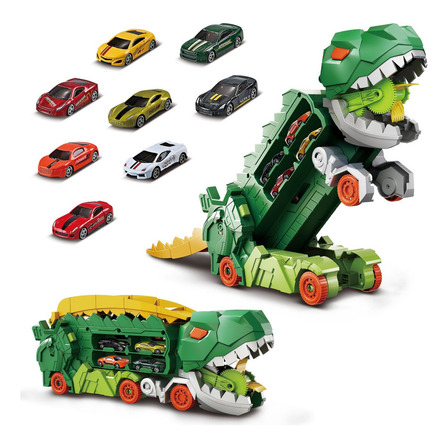 Caminhão Dinossauro Pista Com Carrinhos Maleta Transporte Cor Verde Caminhão Dinossauro Pista Com Carrinhos Maleta Transporte Cor Verde