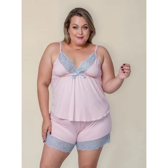 Baby Doll Plus Size Liso Algodão Doce Em Liganete Com Renda