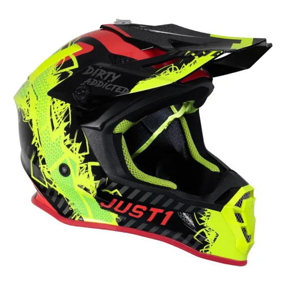 Casco Motocross J38 Mask Fluo Yellow Red Black Just 1