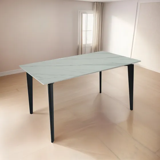 Mesa Rectangular 140 X 80 Piedra Simil Marmol Base Metal