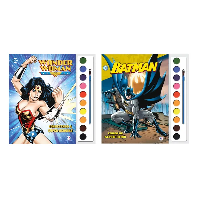 Kit 2 Livros De Colorir Com Aquarela Heróis Dc - Batman E Mulher Maravilha