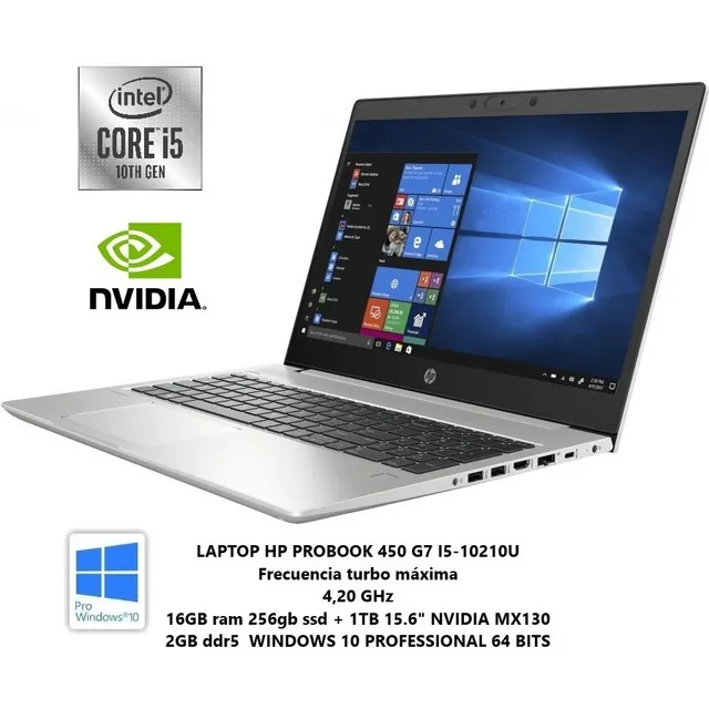 Hp Probook 450 G7 I5-10210u 16gb 256+1tb 15.6  Nvidia 2gb