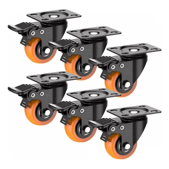 Kit 6 Rodinhas Para Moveis Rodas Giratorias Com Trava Rodízios Reforçado 40mm 1,5 Polegadas Laranja Marca Rrj