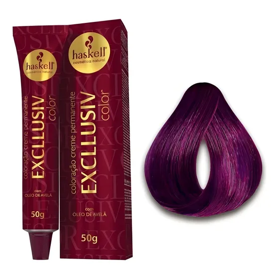 Kit Tintura Haskell Excllusiv Color Coloração Creme tom 8.26 Loiro Claro Violeta Vermelho Marsala