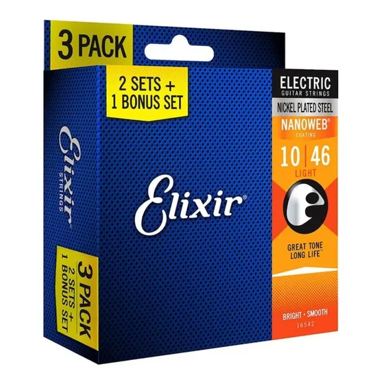 Kit 3 Jogos De Corda Guitarra Elixir 010 046 16542 Nanoweb