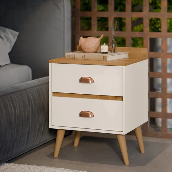 Mesa De Cabeceira Retrô Paris Mdp 2 Gavetas Com Pés Palito