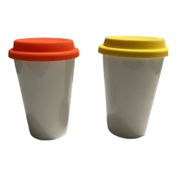 Vaso De Cerámica Con Tapa De Silicón 12oz P/sublimar