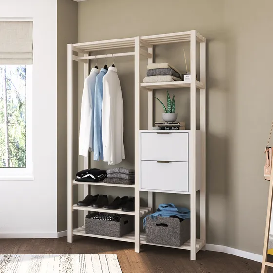 Armário Closet C Cabideiro Gaveta Branca P Roupas E Sapatos Cor Branco